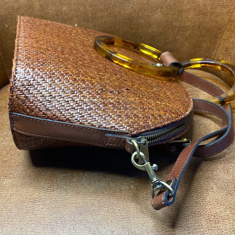 Patricia Nash Brown Woven Dome Bag with Tortoiseshell Ring Handles